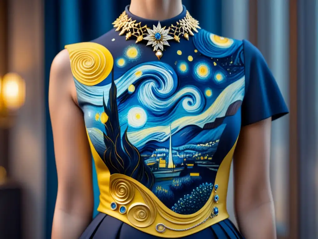 Collar de arte inspirado en Van Gogh: noche estrellada Una joyería inspirada en obras de arte: una impresionante pintura en acuarela detallada que recuerda la 'Noche estrellada' de Van Gogh
