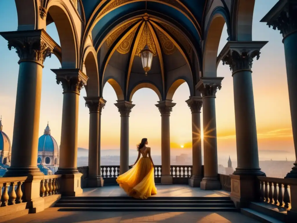 Arquitectura Renacentista: Fusión Italiana y Francesa en Catedral Una majestuosa catedral renacentista fusionando estilos italiano y francés, bajo un cielo dorado al atardecer