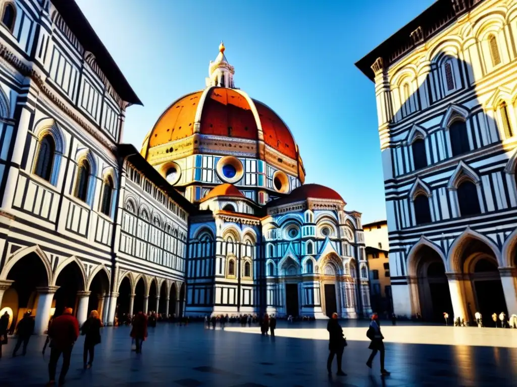 Una majestuosa cúpula renacentista de la Catedral de Florencia resplandece bajo el sol, destacando su arquitectura Renacimiento: Espacio y Forma