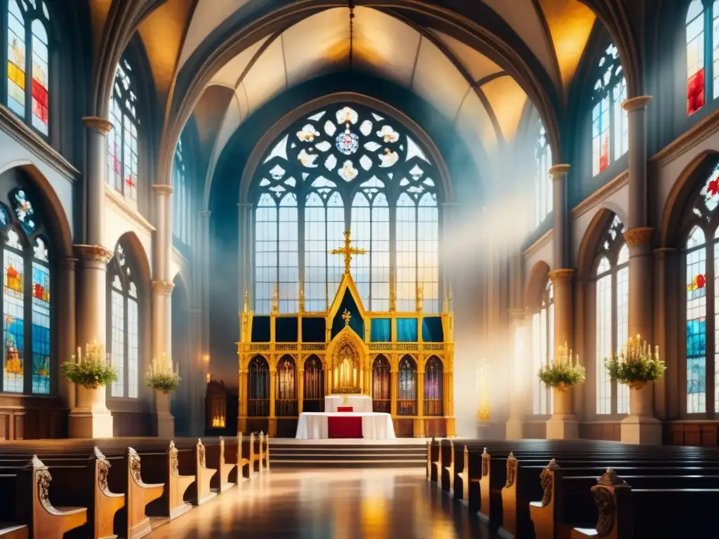 Una majestuosa iglesia barroca iluminada por la importancia de la luz natural, resaltando su arquitectura y detalles elegantes