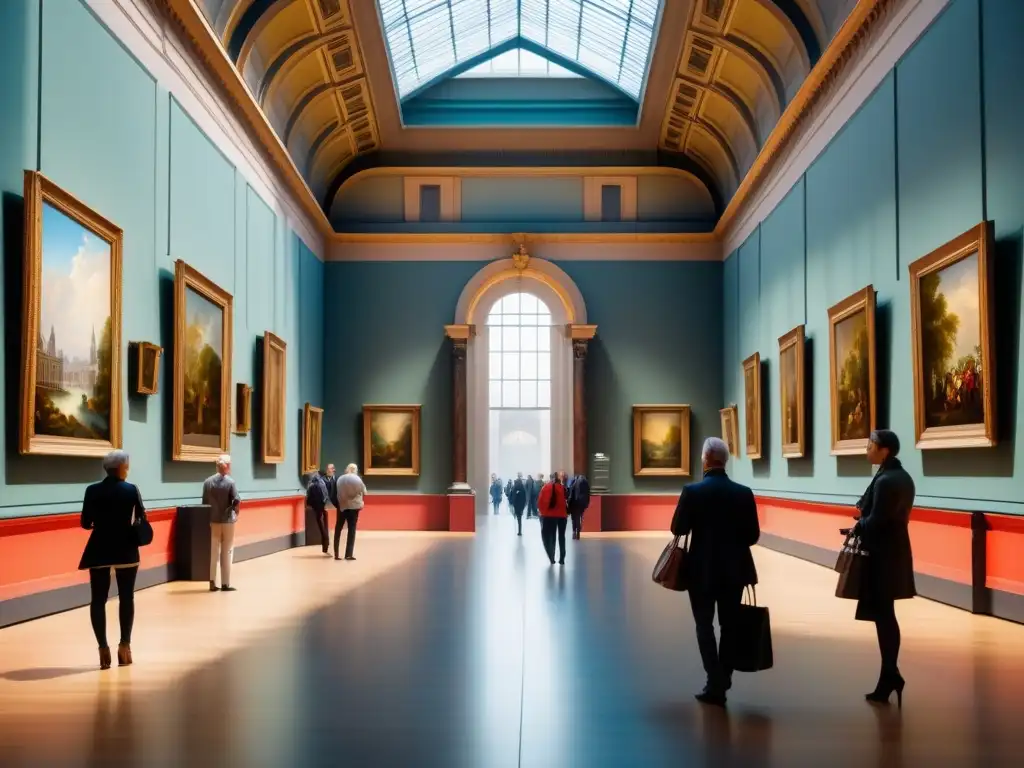 Una majestuosa sala de la National Gallery de Londres, llena de personas admirando maestría europea