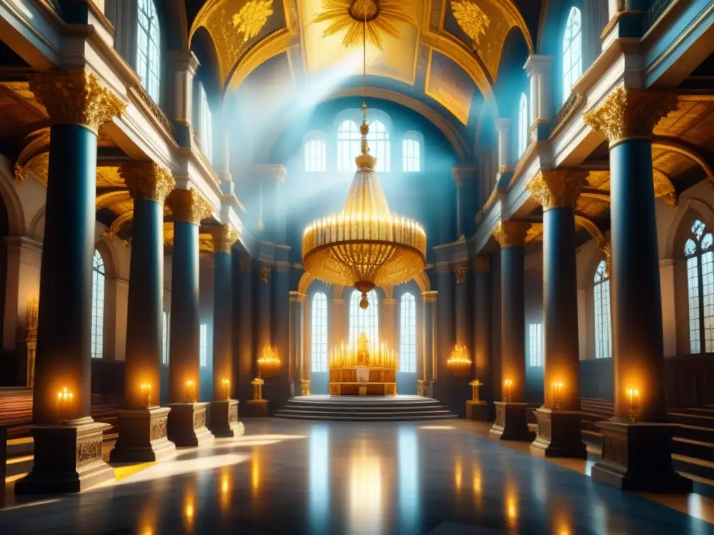 Un majestuoso interior de iglesia barroca con simbolismo y opulencia