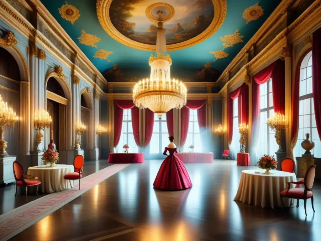 Esplendor barroco: baile en palacio real español Majestuoso salón de baile en un palacio real español durante el Barroco, reflejo de la corte española de Velázquez
