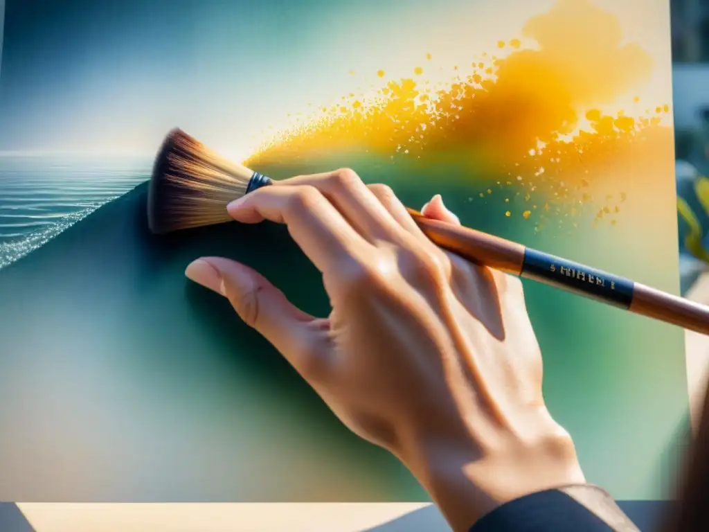 Mano de artista creando texturas en obras de arte visual con precisión y delicadeza