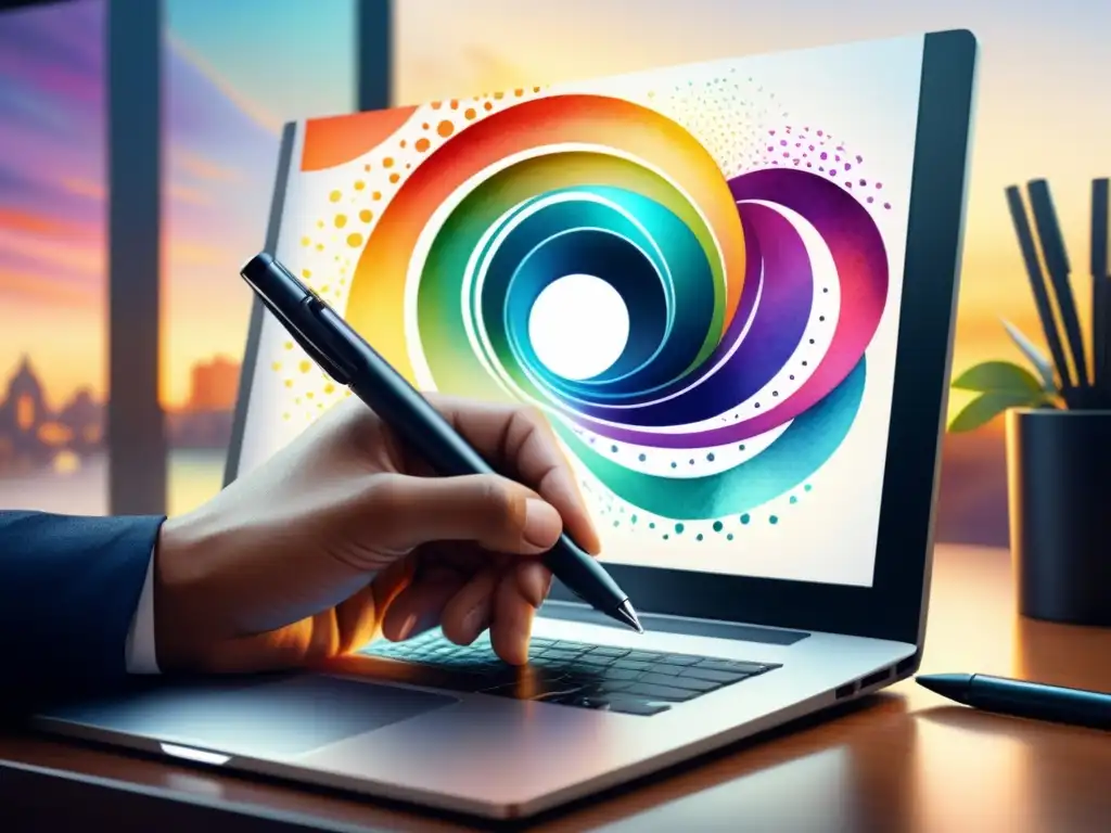 Diseño de gráficos en movimiento: mano creativa con bolígrafo digital Mano crea gráficos con pluma digital en pantalla, reflejando creatividad y dinamismo