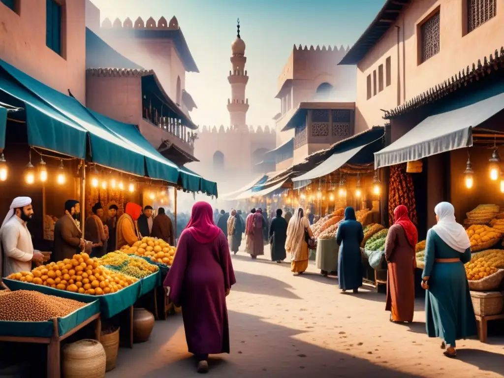 Un mercado vibrante en Medio Oriente: una mezcla de culturas admirando arte visual