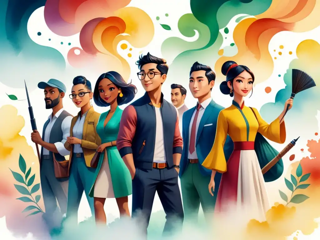Intercambio creativo: personajes culturales en acuarela Un mundo de diversidad cultural y arte visual se fusiona en una animación experimental de técnicas