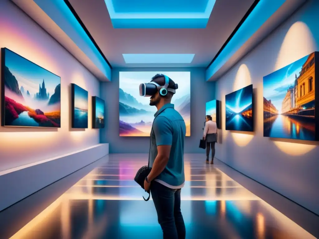 Un mundo surrealista en acuarela con galería futurista de Realidad Virtual en el arte