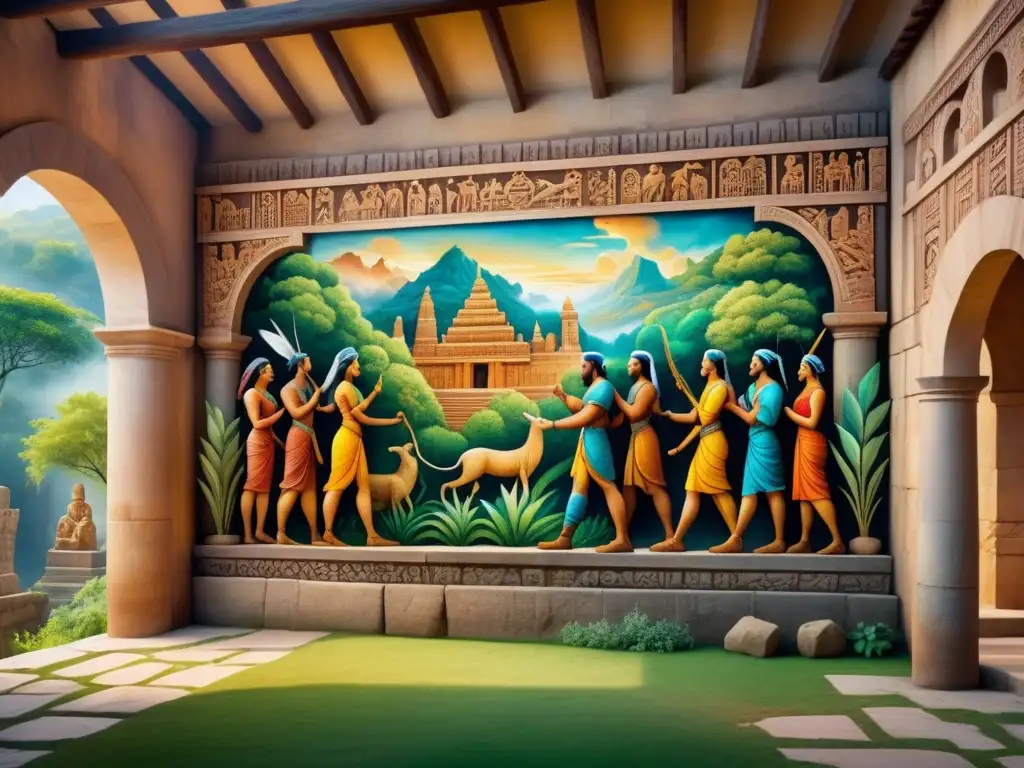 Descubre un mural antiguo lleno de misterio y color en relieves y murales en arte