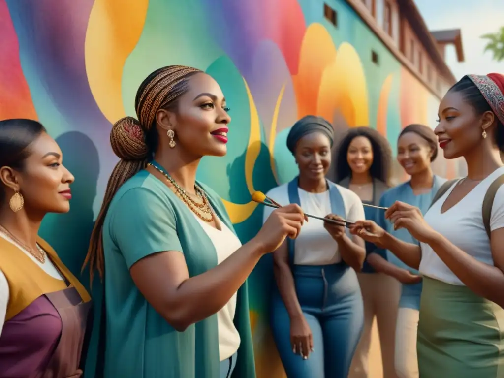 Un mural comunitario liderado por mujeres: arte, creatividad y unidad en una colorida obra colaborativa