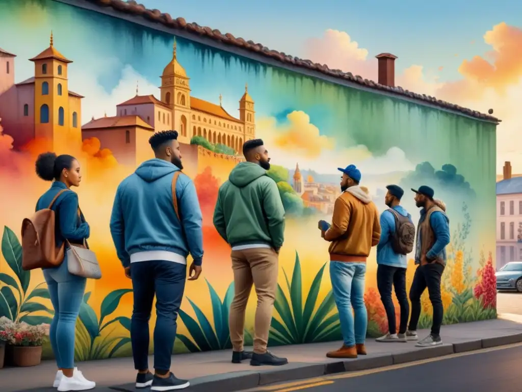 Un mural vibrante refleja la diversidad cultural y estilos artísticos, mostrando la recuperación de espacios a través del arte