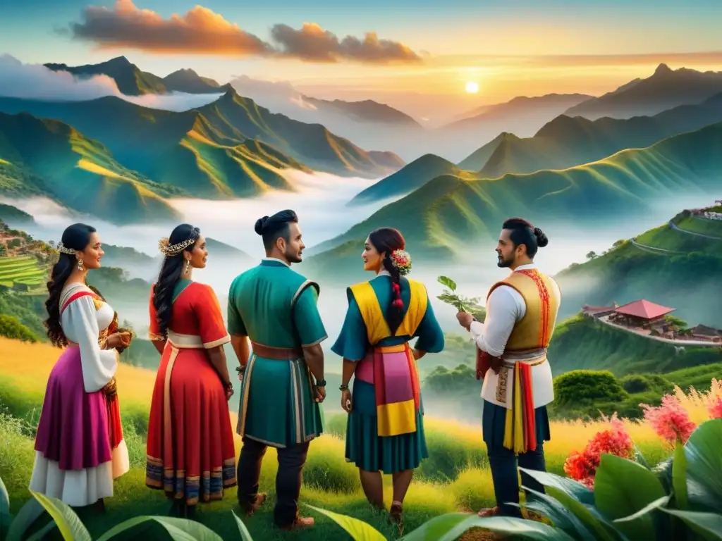 Un mural vibrante que representa la diversidad de América Latina, uniendo culturas y tradiciones en un paisaje colorido