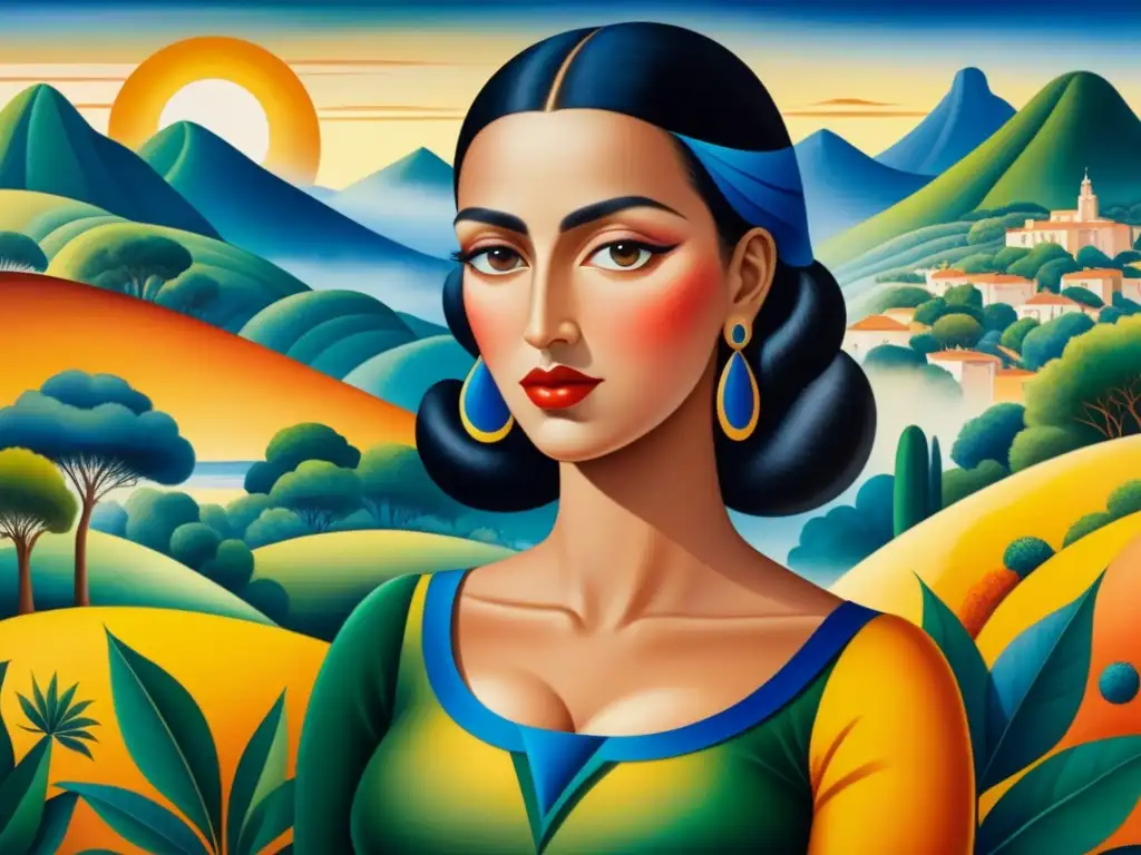 Una obra de acuarela detallada del icónico 'Abaporu' de Tarsila do Amaral, representando la vanguardia de la Semana de Arte Moderno en Brasil