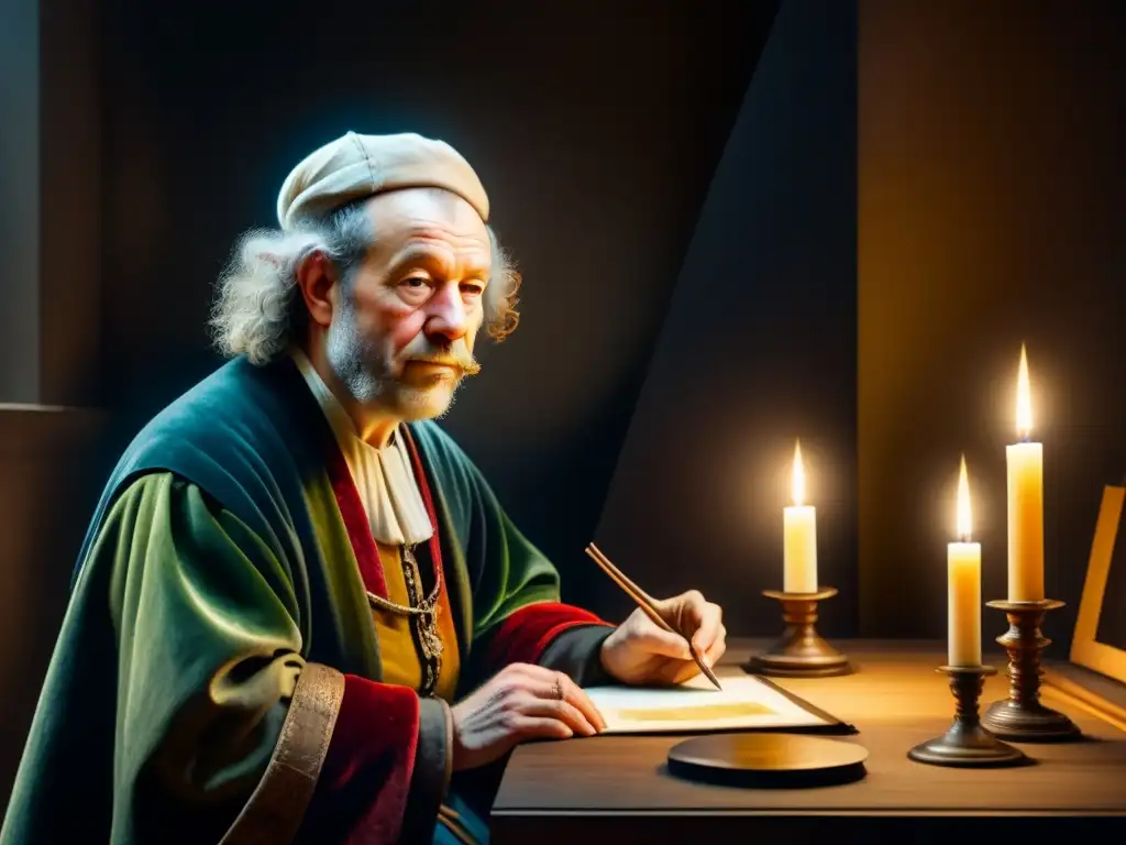 Obra de acuarela detalla a Rembrandt en su estudio, maestría en luz y sombra