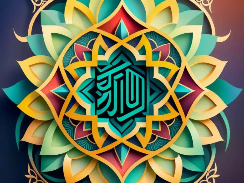 Una obra de arte islámico contemporáneo que equilibra tradición y modernidad en un lienzo vibrante