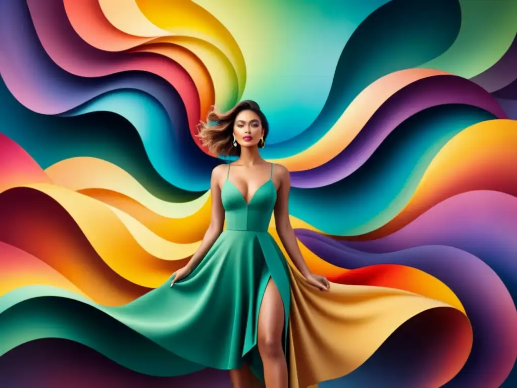 Obra de arte visual con colores vibrantes que se mezclan en formas abstractas, evocando movimiento y expresión