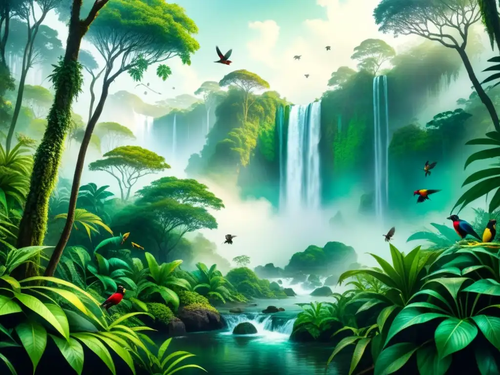 Una obra de arte visual sostenible y ecoarte: un exuberante ecosistema de selva tropical llena de vida y color