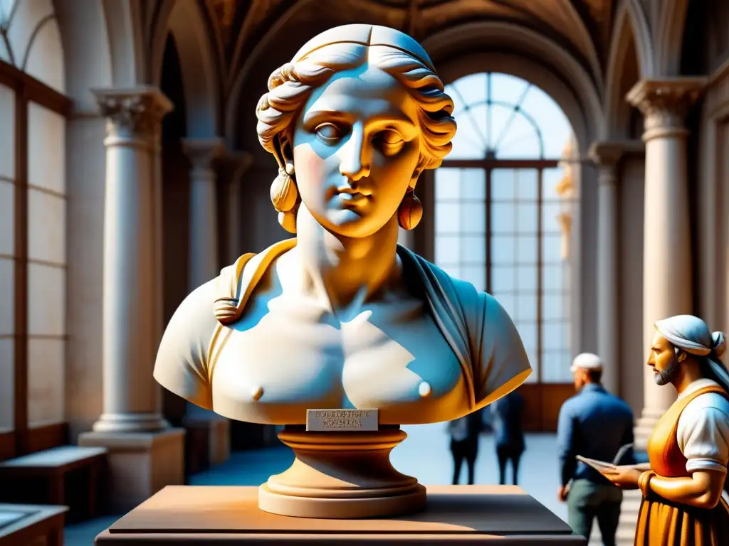 Obra maestra renacentista: escultura detallada en acuarela Una obra detallada en acuarela que muestra las innovaciones escultóricas del Renacimiento fuera de Italia