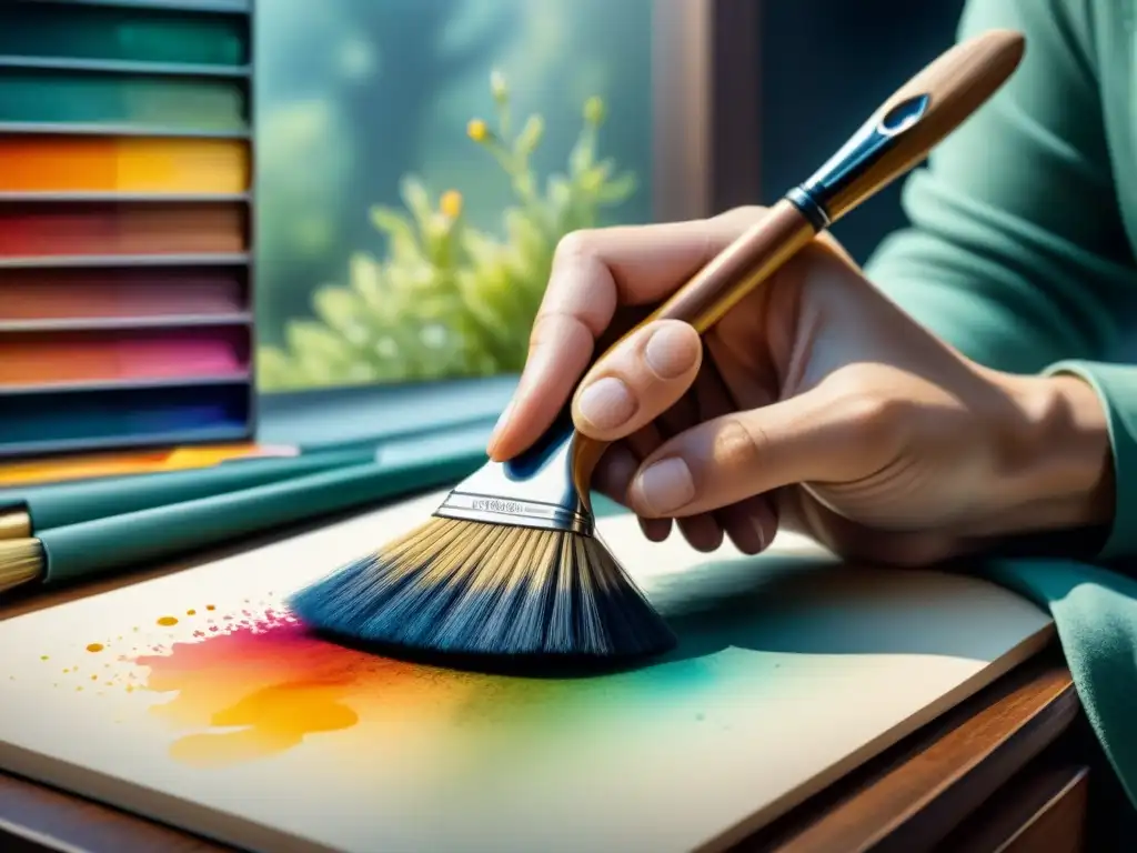 Una obra maestra acuarela detalla mano artista con pincel innovador colores vibrantes