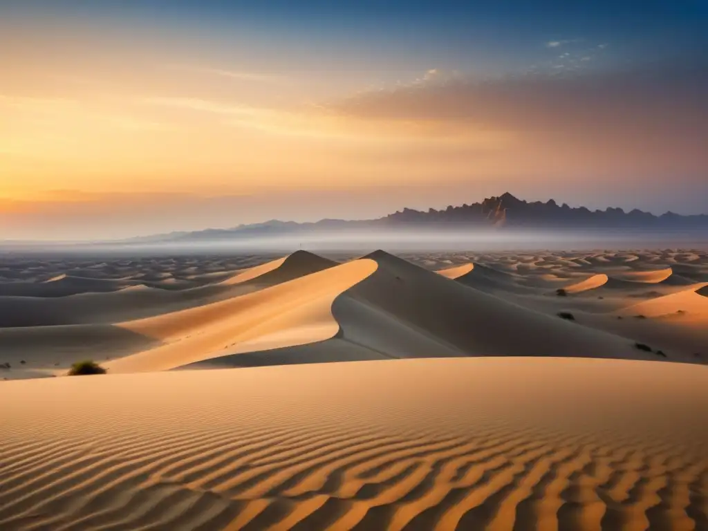 Paisaje desértico en acuarela, reflejando la belleza minimalista de las dunas doradas al atardecer