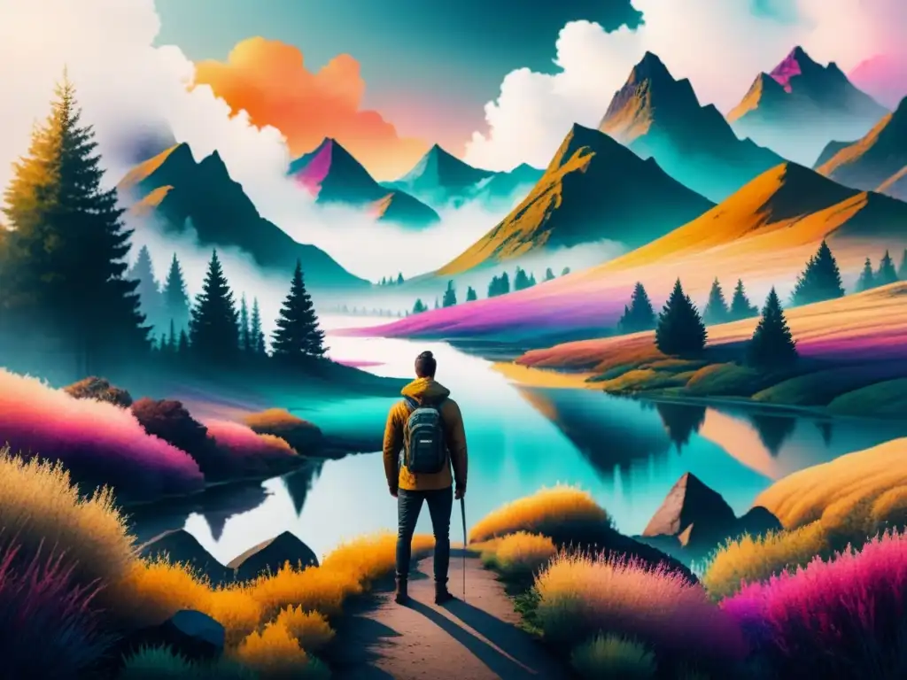 Un paisaje digital hipnótico que fusiona técnicas creativas de Glitch Art con colores vibrantes y formas abstractas pixeladas