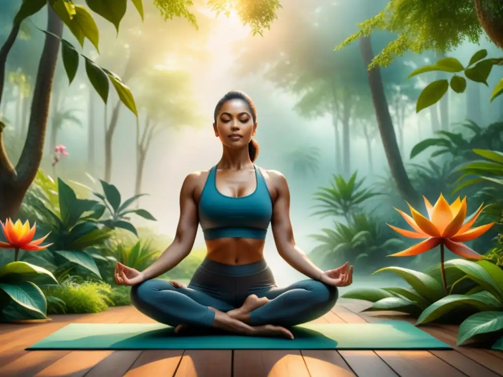 Una pintura acuarela 8k detallada con escena serena de yoga en arte contemporáneo