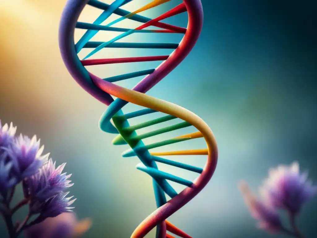 Una pintura acuarela detallada de un ADN magnificado fusionando ciencia y arte en una representación armoniosa