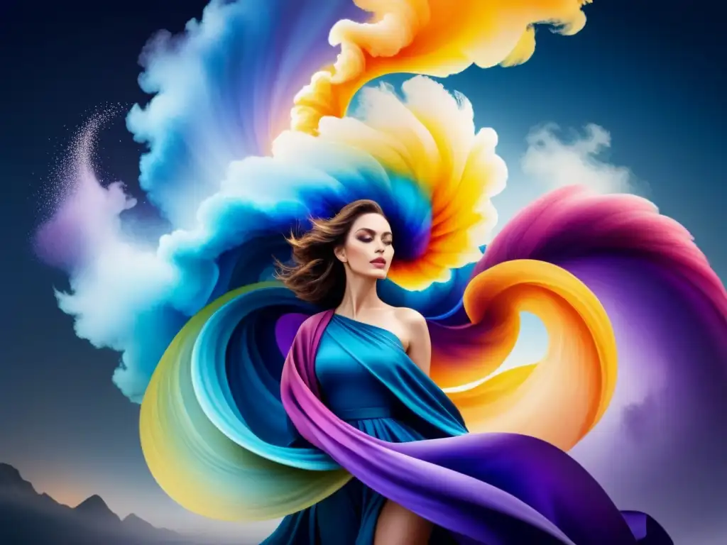 Una pintura acuarela detallada con una mezcla de colores vibrantes simbolizando el significado de los colores en el arte visual