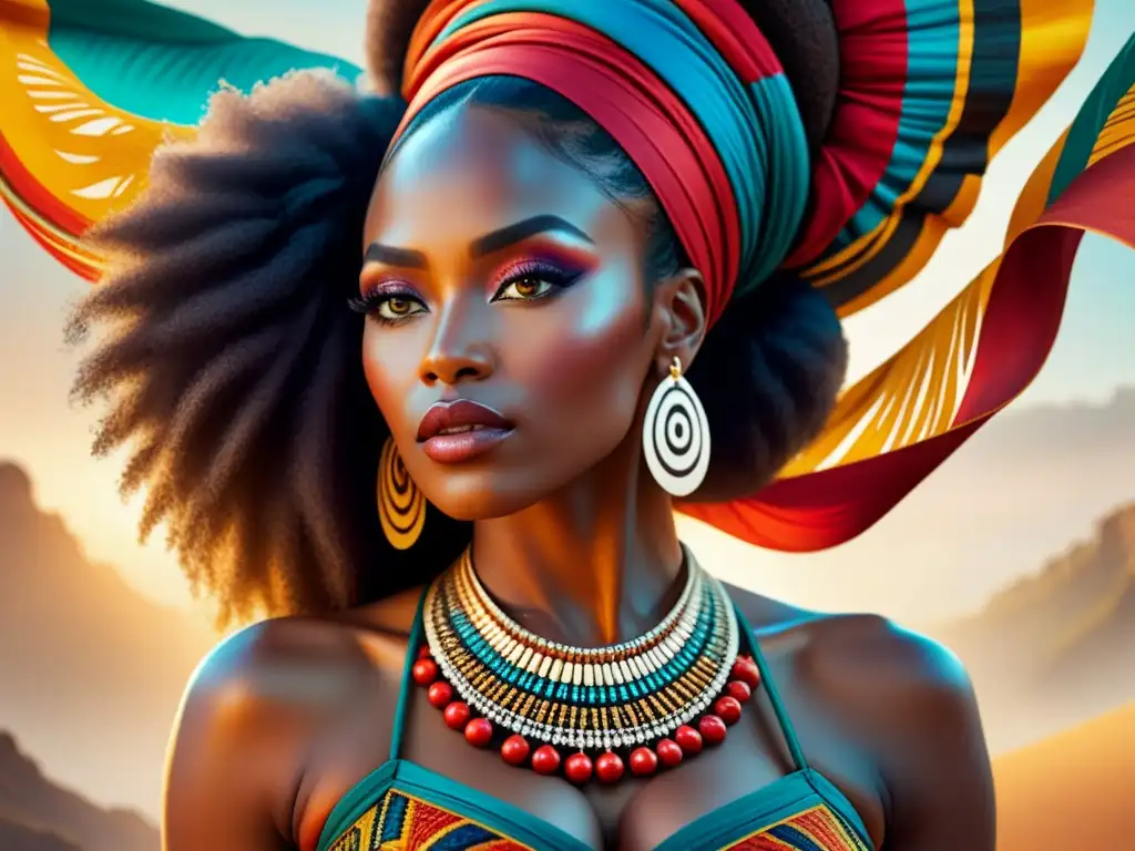 Una pintura de acuarela intrincada que fusiona elementos artísticos africanos y latinoamericanos