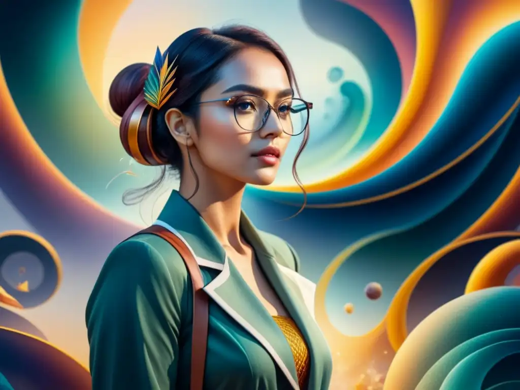 Arte científico: fusión de colores y patrones Una pintura acuarela intrincada que fusiona elementos científicos y expresiones artísticas en un vibrante espectro de colores y patrones, simbolizando la armonía entre arte y ciencia