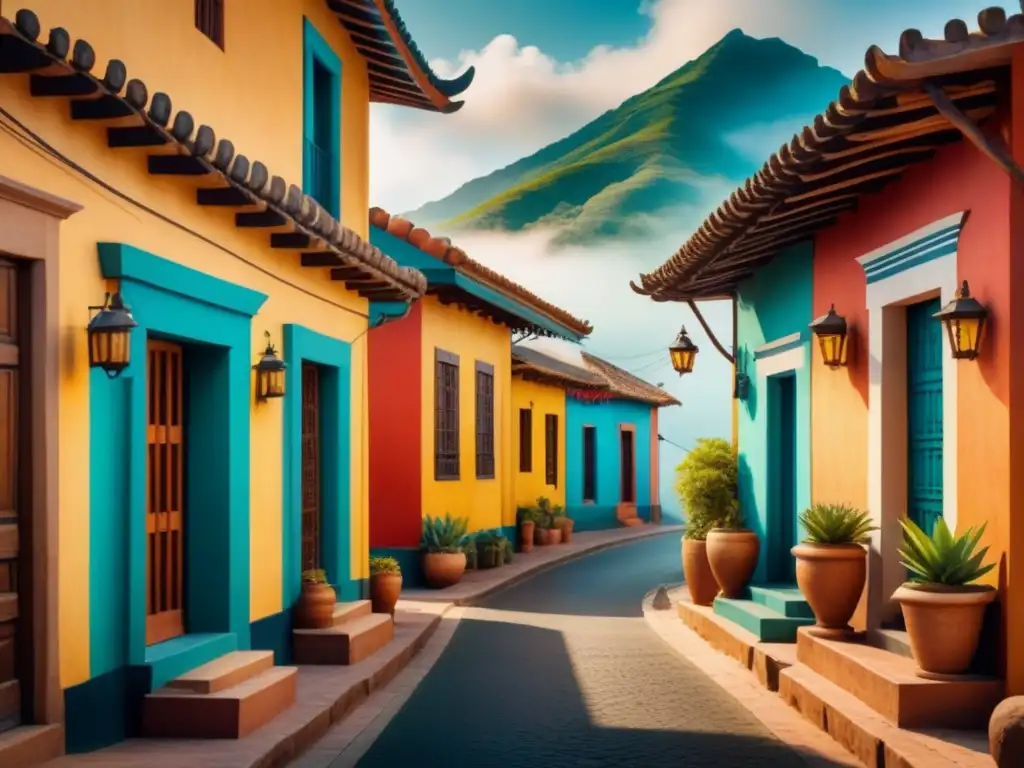 Pintura acuarela de formas vibrantes con motivos latinoamericanos Pintura acuarela intrincada que fusiona motivos latinoamericanos con arte contemporáneo, conciencia social