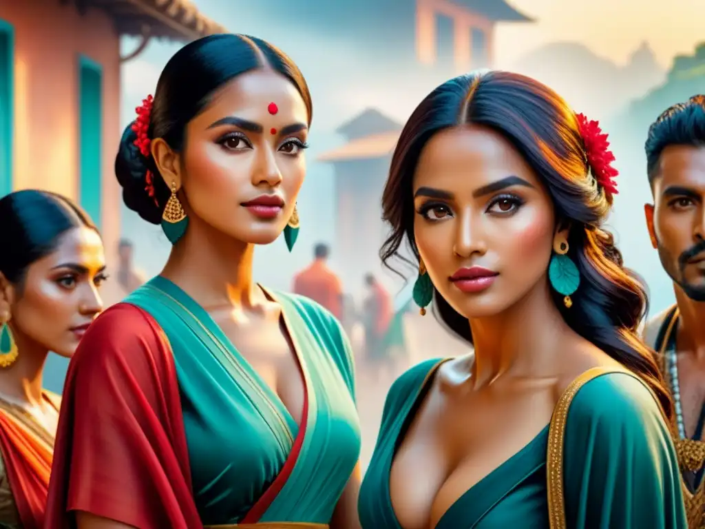 Una pintura acuarela de personas diversas de América Latina en poses únicas, resaltando la belleza y diversidad de la figura humana