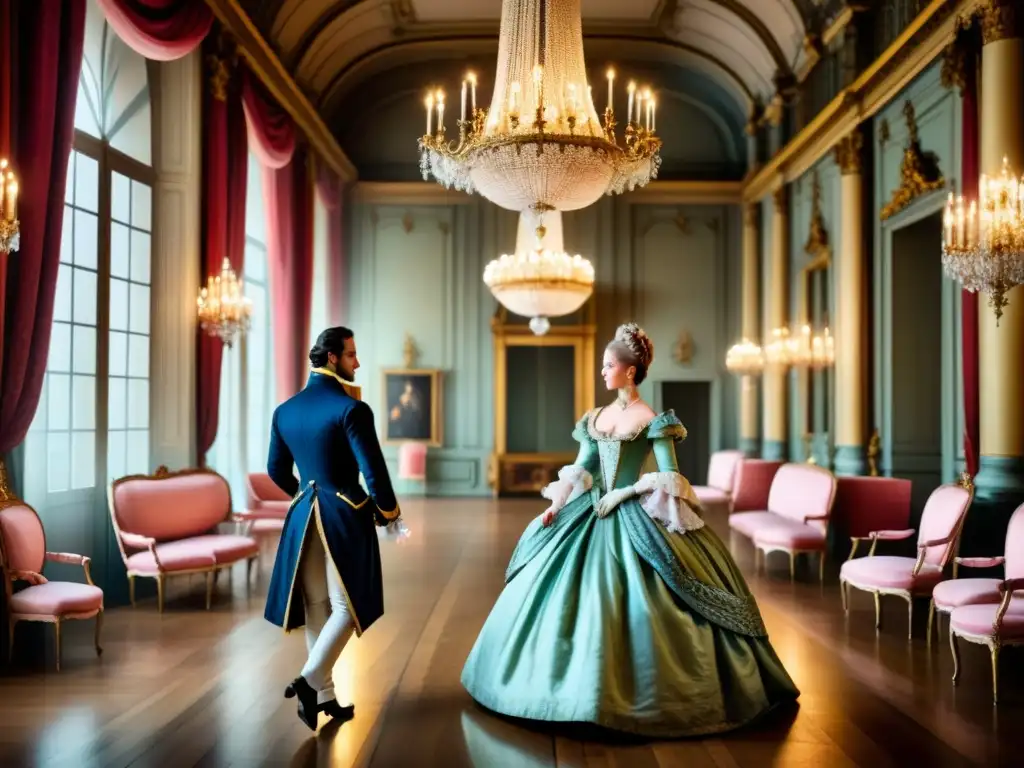 Pintura de arte Rococó en la corte francesa: lujosos salones, nobles elegantes y sofisticación