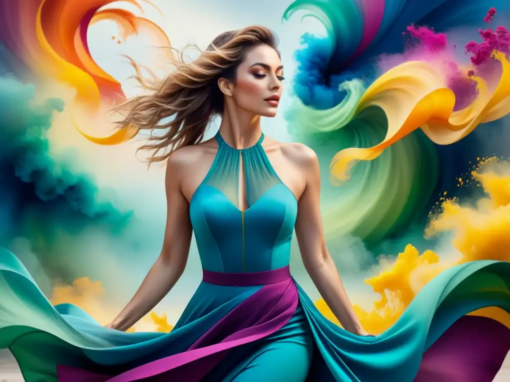 Una pintura acuarela caótica y armoniosa, mezcla de colores vibrantes en un baile de aleatoriedad y creatividad