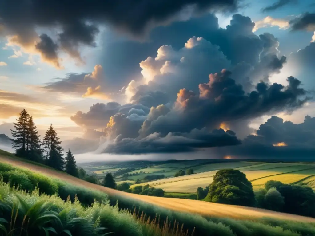 Pintura de contrastes en el Romanticismo: cielo tormentoso y paisaje iluminado, juego de luz y sombras