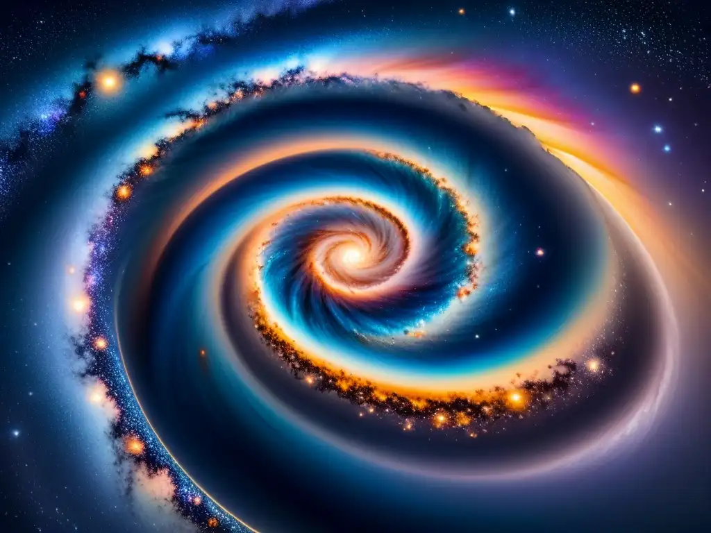 Pintura detallada de galaxia espiral en acuarela, con colores ricos y etéreos que capturan la belleza del universo