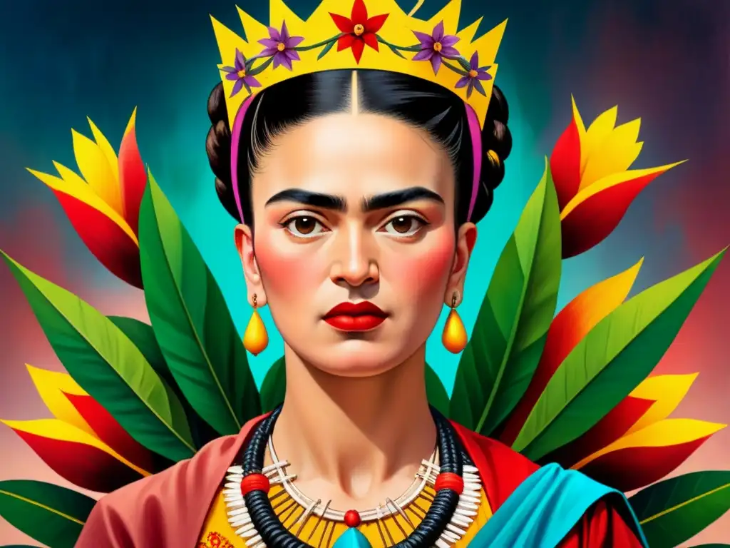 Una pintura detallada en acuarela del icónico autorretrato de Frida Kahlo con corona de espinas, reflejando intensidad y estilo único