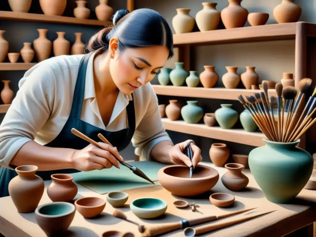 Una pintura detallada en acuarela mostrando técnicas de microrestauración en arte visual