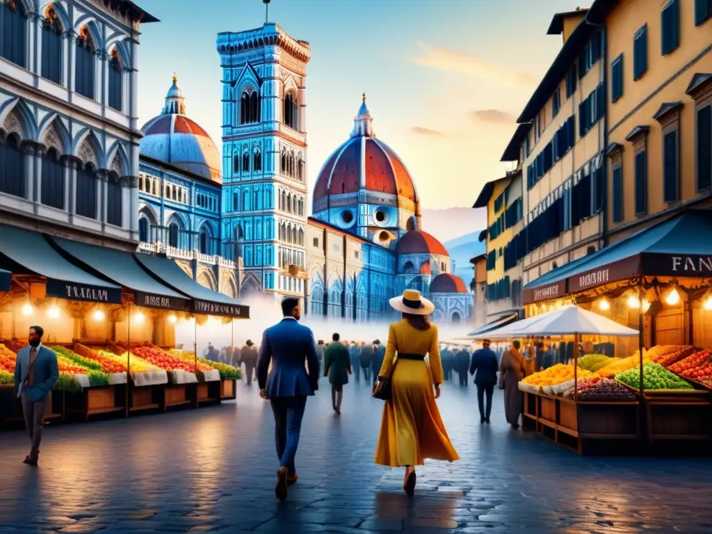 Pintura acuarela detallada de ciudades estado italianas: Florencia, Venecia, Milán