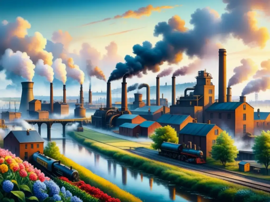 Pintura detallada muestra contraste visual entre Impresionismo y Revolución Industrial