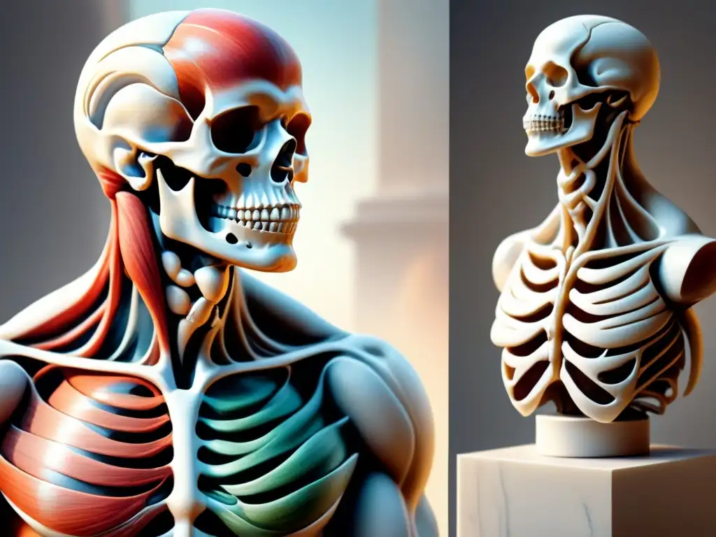 Pintura detallada de escultura de mármol clásica con modelado realista cuerpo humano escultura en acuarela