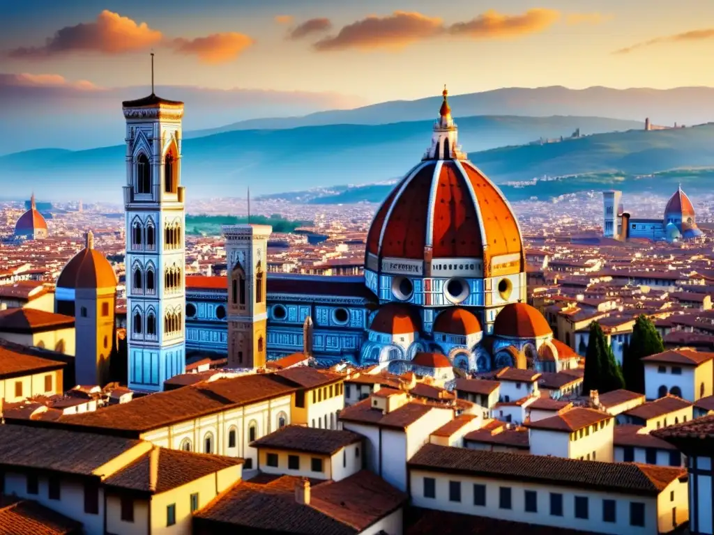 Pintura detallada de Florencia en el Renacimiento, con el Duomo y mercado