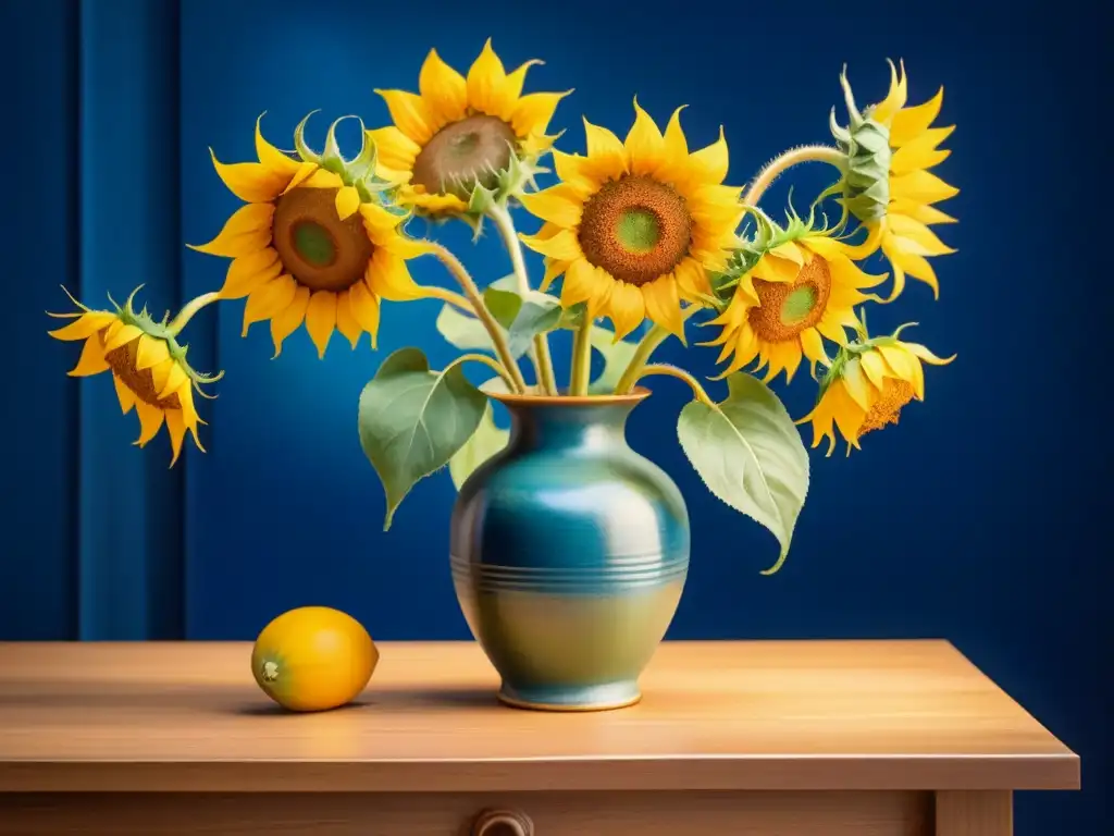 Pintura acuarela detallada de girasoles de Van Gogh, con obsesiones cromáticas artistas historia