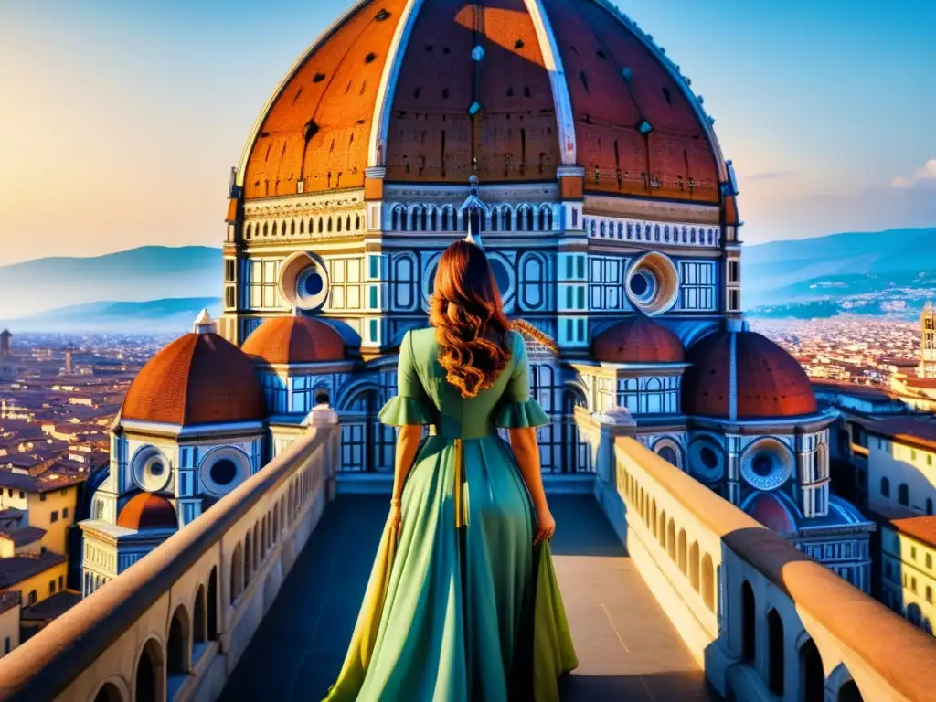 Pintura detallada de la icónica Catedral de Florencia, resaltando su mármol y majestuosidad bajo el cielo azul