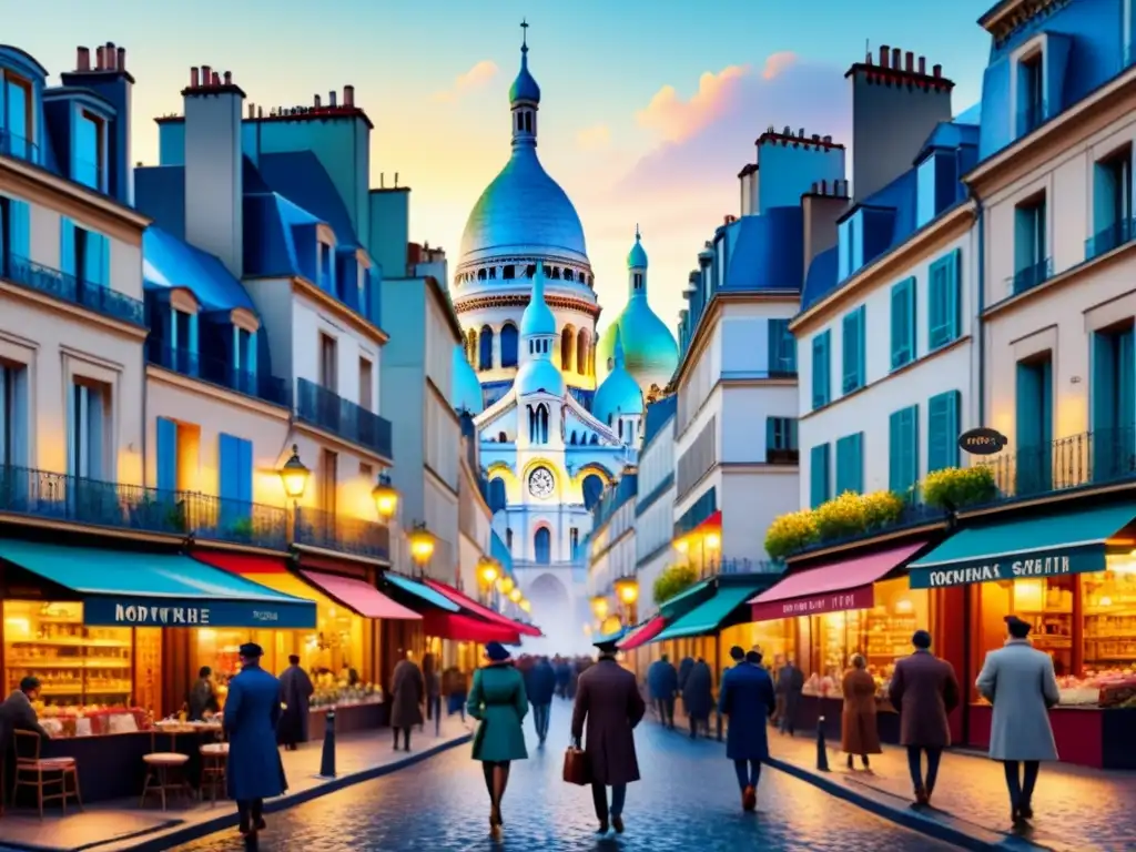 Pintura detallada de Montmartre en París durante el Modernismo en París y Barcelona