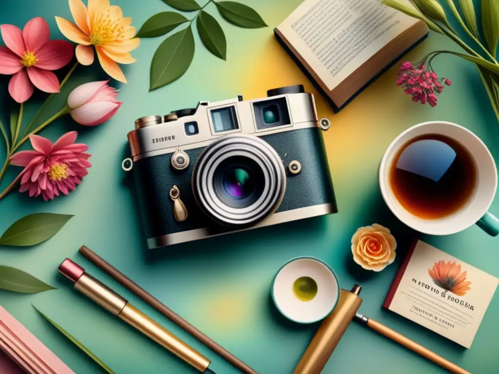 Arte posmoderno: Objetos cotidianos en armonía Una pintura acuarela detallada de objetos cotidianos y elementos artísticos entrelazados, simbolizando el objeto encontrado en postmodernismo