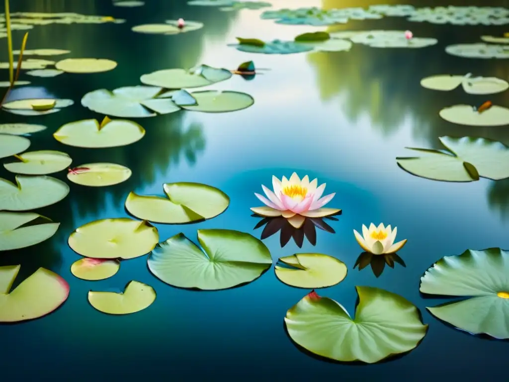 Acuarela de alta resolución de los Nenúfares de Monet Pintura acuarela de alta resolución de la icónica serie 'Nenúfares' de Monet, reflejando la importancia del agua en Monet