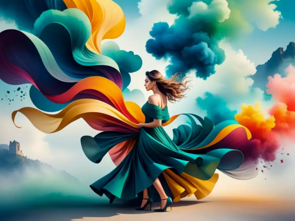 Una pintura acuarela impresionante que representa una composición abstracta dinámica y vibrante, con pinceladas atrevidas de colores diversos que se mezclan armoniosamente, creando una sensación de movimiento y fluidez en el papel