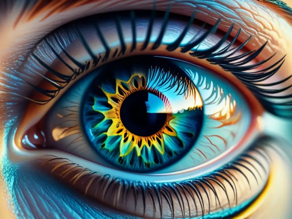 Pintura de ojo humano en acuarela detallada con técnicas avanzadas de realismo, reflejando la complejidad de la emoción humana