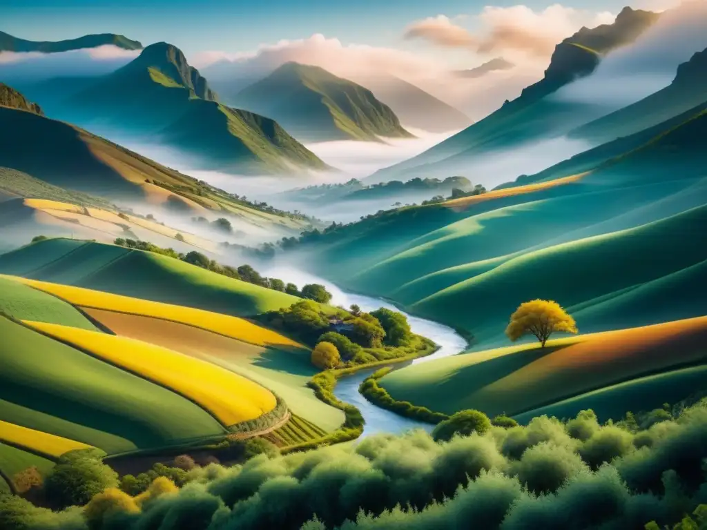 Pintura acuarela vibrante inspirada en la cultura latinoamericana con pinceladas fluidas en tonos cálidos y fríos